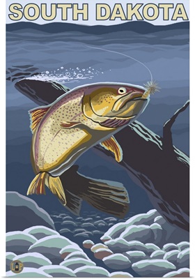 Cutthroat Trout Fishing - South Dakota: Retro Travel Poster