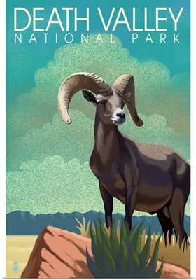 Death Valley National Park, Bighorn Sheep: Retro Travel Poster