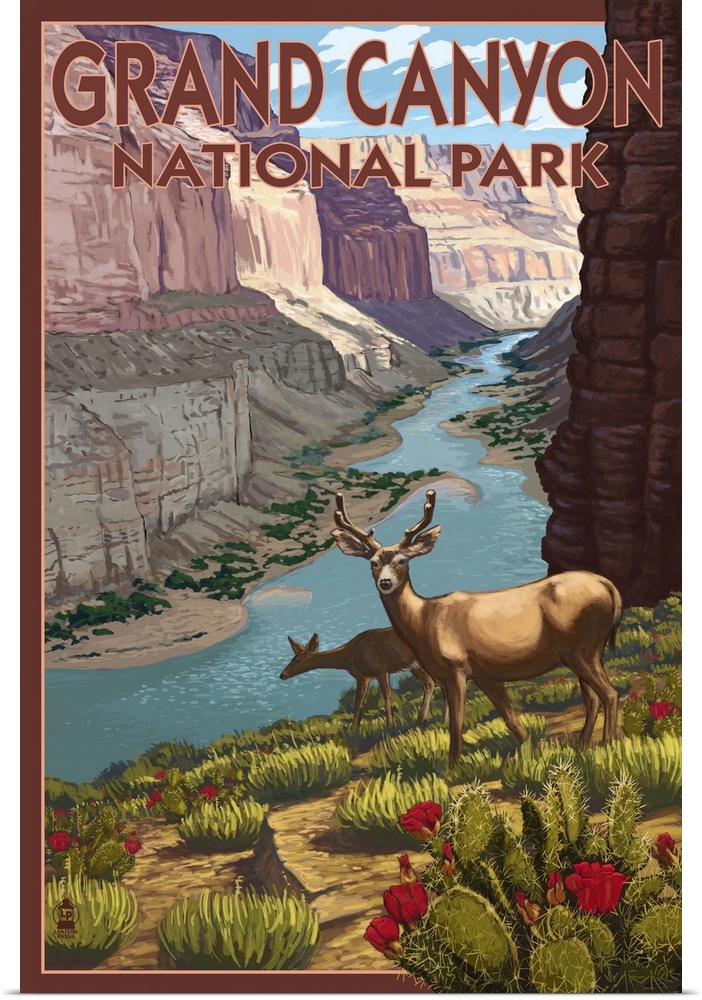 Deer Scene - Grand Canyon National Park: Retro Travel Poster