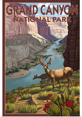 Deer Scene - Grand Canyon National Park: Retro Travel Poster