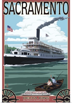 Delta King Riverboat - Sacramento, CA: Retro Travel Poster