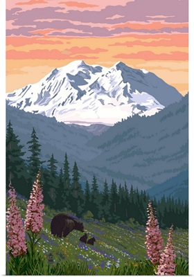 Denali National Park, Alaska, Bears and Spring Flowers
