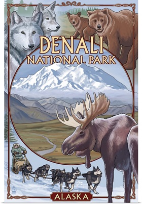 Denali National Park, Alaska Views: Retro Travel Poster