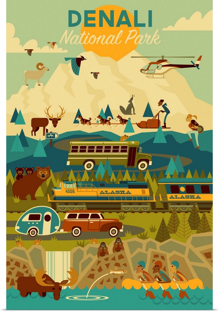 Denali National Park and Preserve, Adventure: Graphic Travel Poster