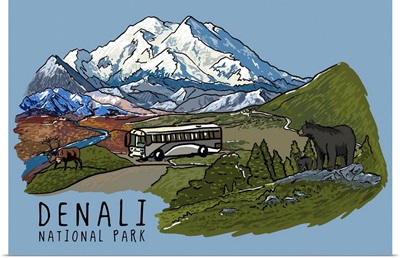 Denali National Park and Preserve, Adventure: Retro Travel Poster