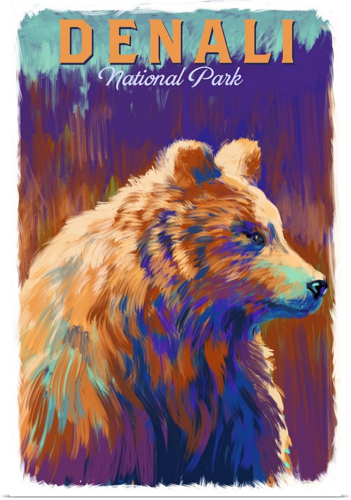 Denali National Park and Preserve, Bear Portrait: Retro Travel Poster