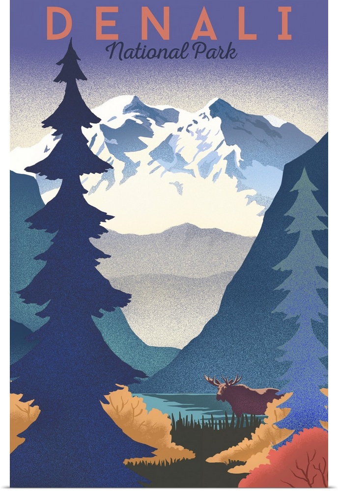 Denali National Park and Preserve, Nature: Retro Travel Poster