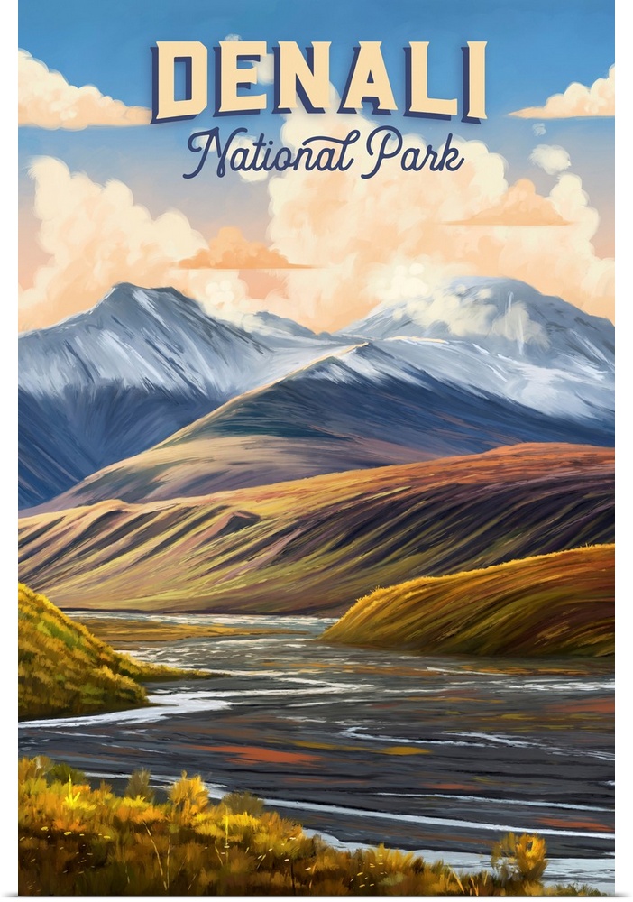 Denali National Park and Preserve, Toklat River: Retro Travel Poster