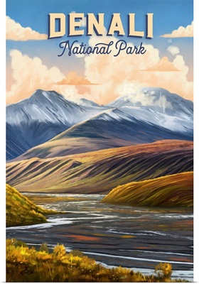 Denali National Park and Preserve, Toklat River: Retro Travel Poster