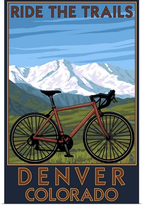 Denver, Colorado - Mountain Bike Scene: Retro Travel Poster
