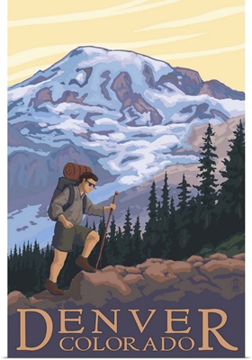 Denver, Colorado - Mountain Hiker: Retro Travel Poster
