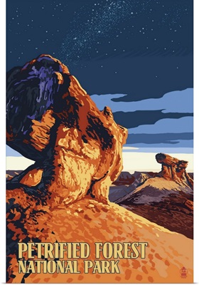 Desert at Dusk - Petrified Forest National Park: Retro Travel Poster