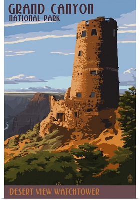 Desert View Watchtower - Grand Canyon: Retro Travel Poster