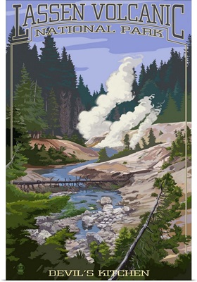 Devils Kitchen - Lassen Volcanic National Park, CA Retro Travel Poster