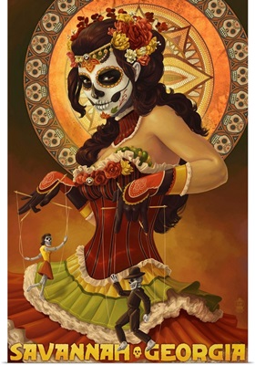 Dia De Los Muertos Marionettes - Savannah, GA: Retro Travel Poster