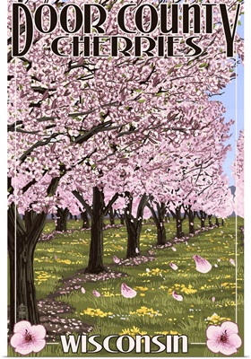 Door County, Wisconsin - Cherry Blossoms: Retro Travel Poster