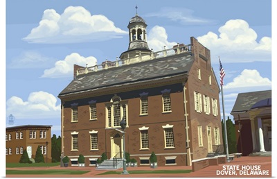 Dover, Delaware - State House Spring Scene: Retro Travel Poster