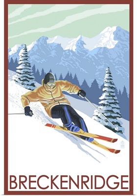 Downhill Skier - Breckenridge, Colorado: Retro Travel Poster