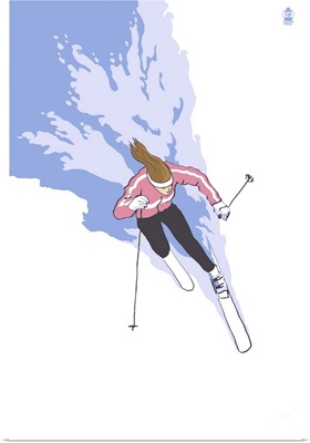 Downhill Skier Stylized (Female): Retro Poster Art