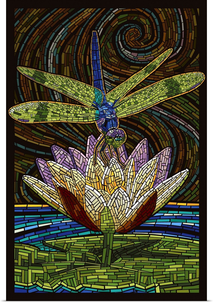 Dragonfly - Paper Mosaic: Retro Art Poster
