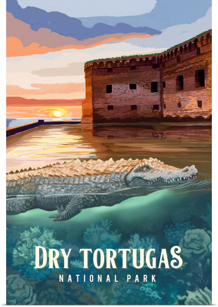 Dry Tortugas National Park, Crocodile: Retro Travel Poster