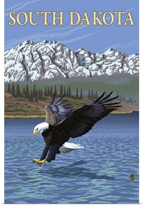 Eagle Diving - South Dakota: Retro Travel Poster