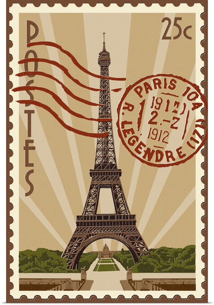 Eiffel Tower - Letterpress: Retro Art Poster