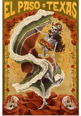 El Paso, Texas - Day of the Dead Dancer: Retro Travel Poster