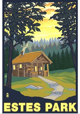 Estes Park, Colorado - Cabin Scene: Retro Travel Poster