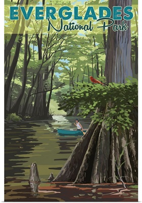 Everglades National Park, Canoeing In The Wetlands: Retro Travel Poster