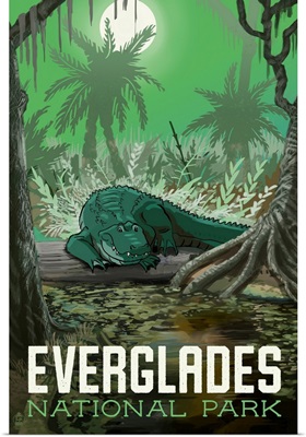 Everglades National Park, Crocodile In The Wetlands: Retro Travel Poster