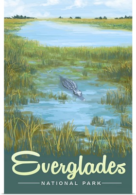Everglades National Park, Crocodile Lying In Wait: Retro Travel Poster