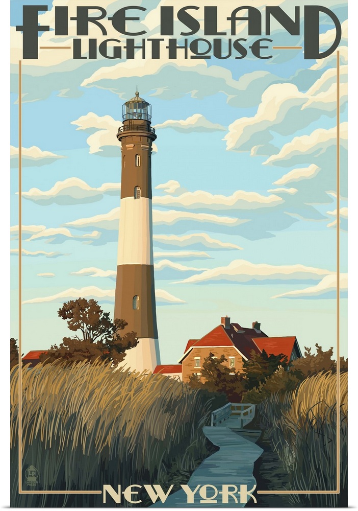 Fire Island Lighthouses - Captree Island, New York: Retro Travel Poster