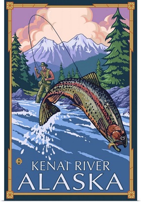 Fisherman - Kenai River, Alaska: Retro Travel Poster