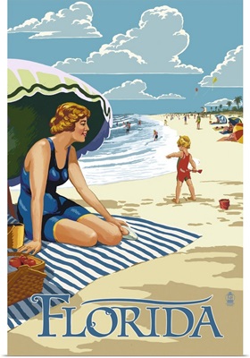 Florida - Beach Scene: Retro Travel Poster