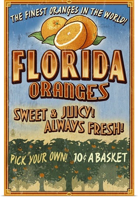 Florida - Orange Grove Vintage Sign: Retro Travel Poster