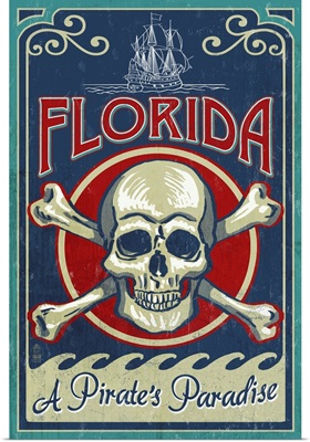 Florida - Skull and Crossbones: Retro Travel Poster