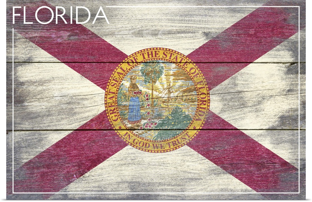 The flag of Florida with a weathered wooden board effect.