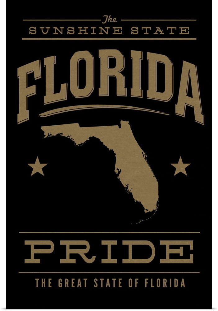 The Florida state outline on black with gold text.