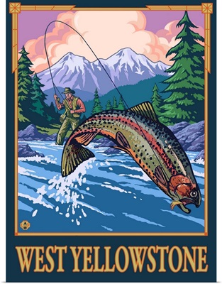 Fly Fishing Scene - West Yellowstone: Retro Travel Poster