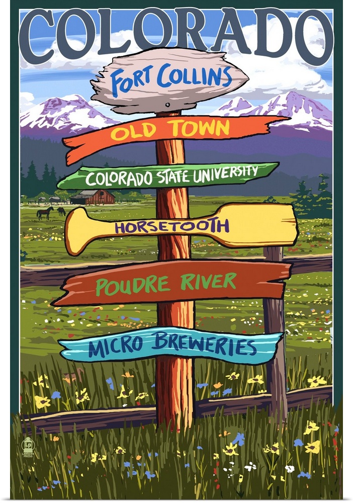 Fort Collins, Colorado - Sign Destinations: Retro Travel Poster