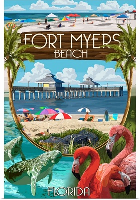 Fort Myers,  Florida - Montage Scenes: Retro Travel Poster