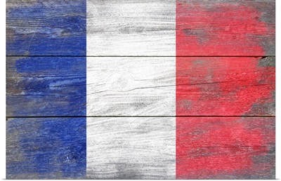 France Country Flag on Wood