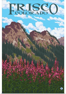 Frisco, Colorado - Fireweed and Mountains: Retro Travel Poster
