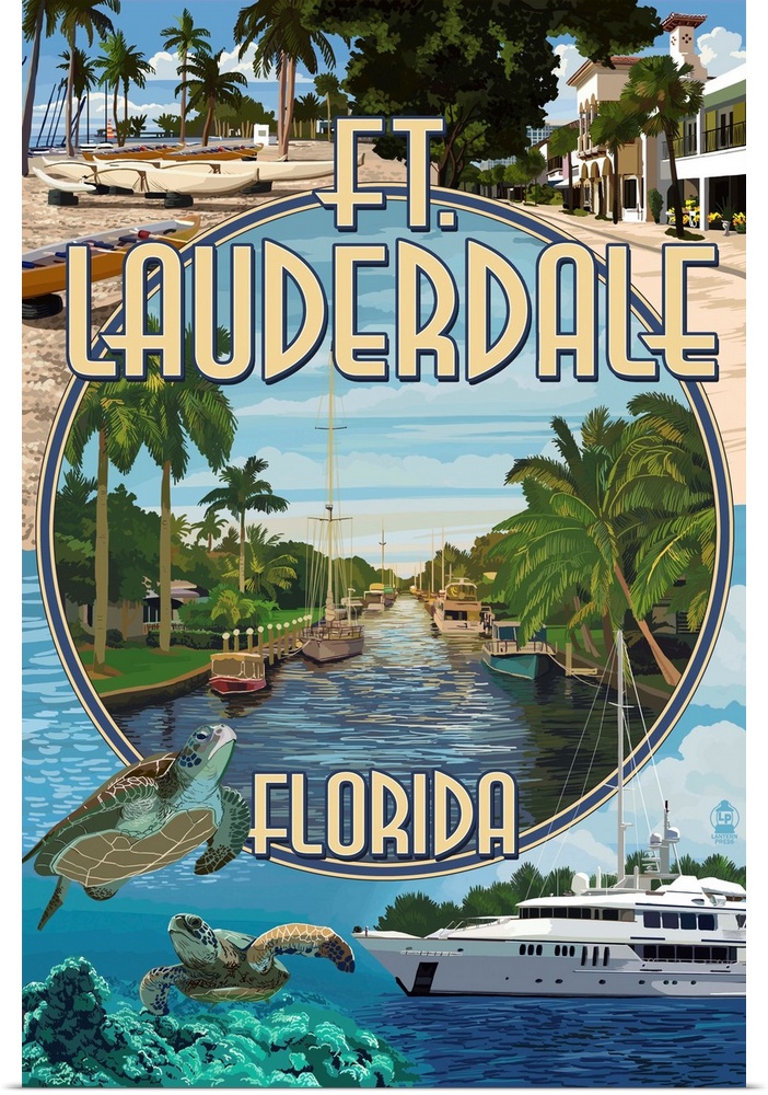 Retro stylized art poster of different scenes from Fort Lauderdale.