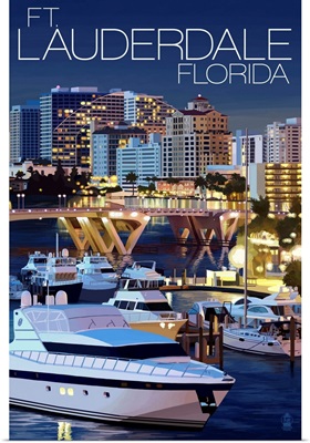 Ft. Lauderdale, Florida - Night Scene: Retro Travel Poster