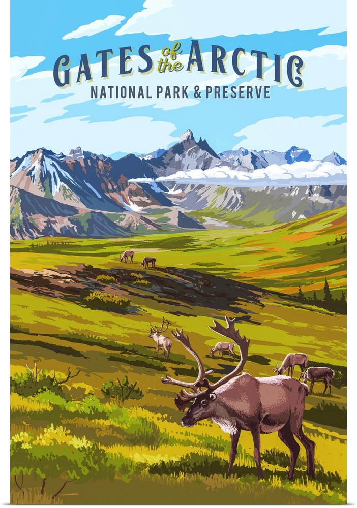 Gates of the Arctic National Park, Moose Grazing: Retro Travel Poster