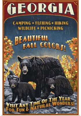 Georgia - Bear Family Vintage Sign: Retro Travel Poster