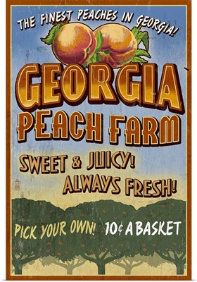 Georgia - Peach Farm Vintage Sign: Retro Travel Poster