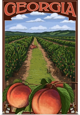 Georgia - Peach Orchard Scene: Retro Travel Poster